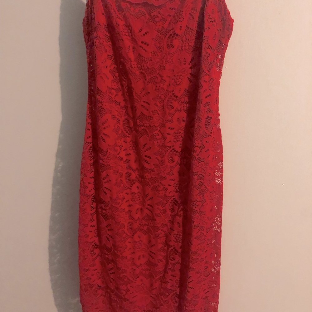 Cute red lace flower dress